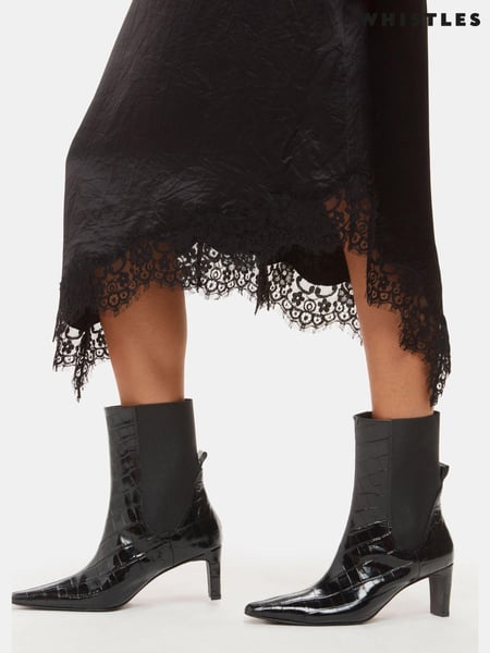 Whistles Black Darla Croc Effect Heeled Boots (AH3092) | € 310
