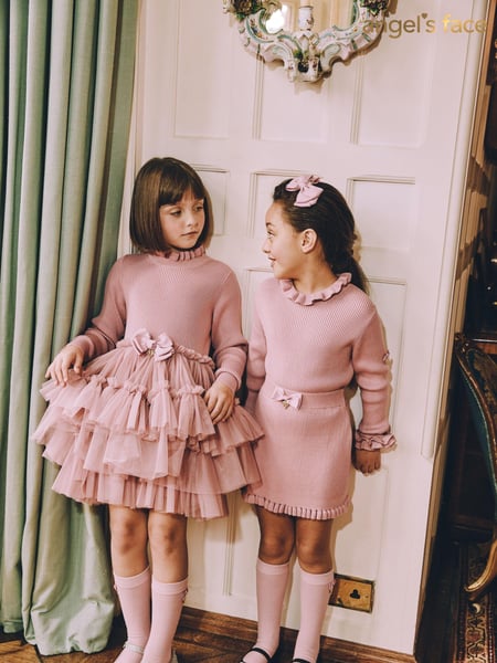 Angels Face Pink 100% Cotton Elin Long Sleeve Knit With Tulle Dress (AH3463) | € 172 - € 187