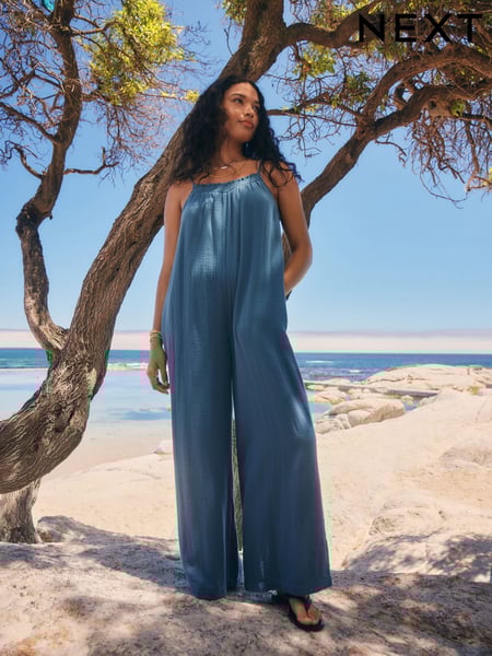 Blue Double Cloth 100% Cotton Jumpsuit (AH3612) | € 47