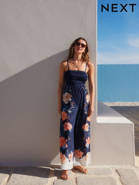 Coral/Blue Shirred Bandeau Jumpsuit (AH3619) | € 64