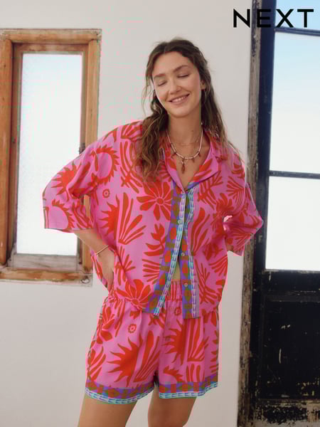 Purple Abstract Button Through Short Set Pyjamas (AH3700) | € 47