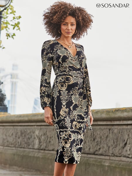 Sosandar Black Paisley Print Belted Wrap Dress (AH4127) | € 117