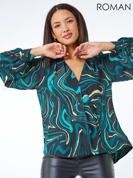 Roman Green Metallic Marble Print Overshirt (AH4453) | € 69