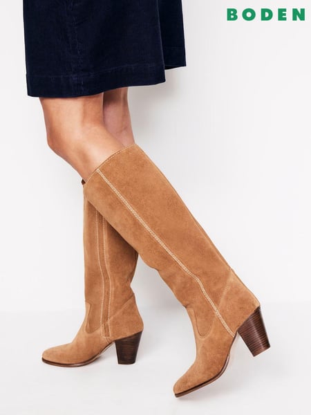 Boden Brown Almond Toe Heeled Knee High Boots (AH4682) | € 348
