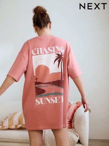 Rosa, Sonnenuntergang - 100% Cotton Oversized Night T-Shirt (AH4811) | 29 €
