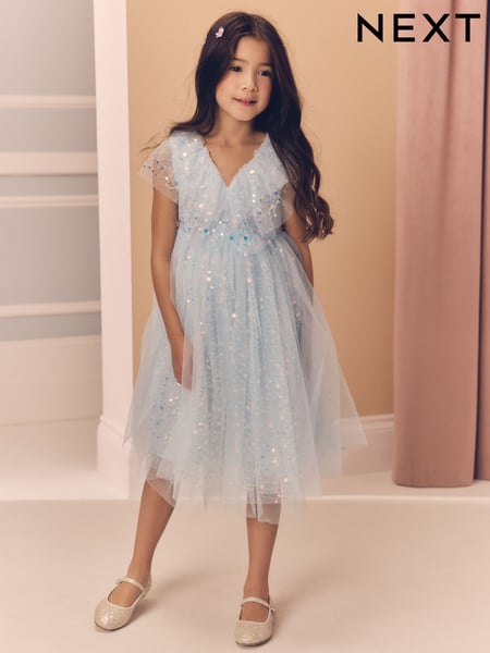 Blue Sequin Occasion Dress (3-16yrs) (AH5146) | € 57 - € 65