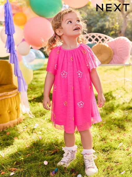 Bright Pink Sequin Mesh Dress (3mths-8yrs) (AH5511) | € 24 - € 33