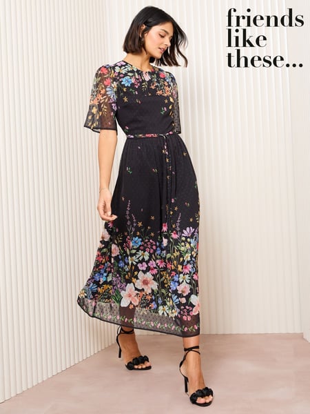 Friends Like These Black Floral Petite Chiffon Dobby Midi Dress (AH5666) | € 86