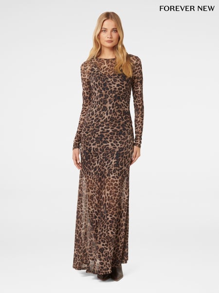 Forever New Brown Leopard Print Libby Mesh Spliced Maxi Dress (AH6741) | € 148