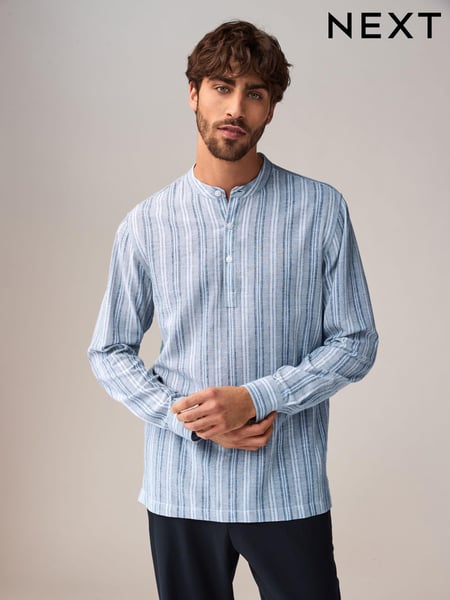 Blue Cotton Linen Blend Stripe Kurta (AH7008) | € 45