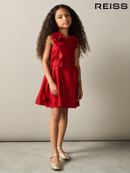 Reiss Red Polliana 9-13 yrs Scuba 3D-Flowers Flared Dress (AH9232) | € 86