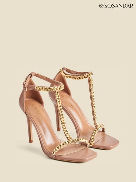 Sosandar Natural Chain Detail Pointed Toe Stiletto Heel Sandals (AH9282) | € 108