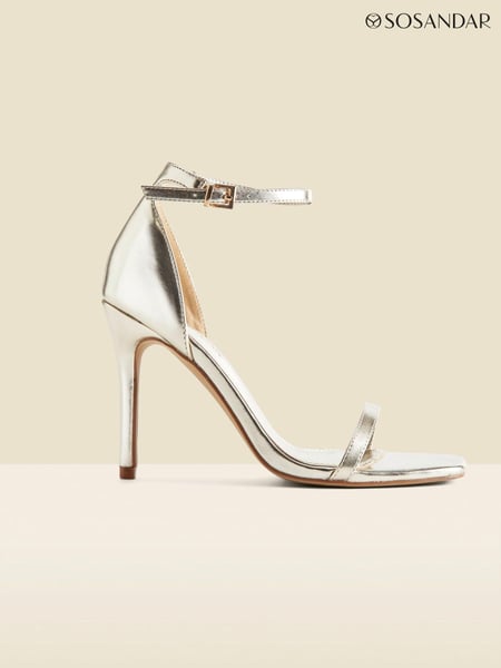Sosandar Gold Faux Leather Square Toe Barely There Sandals (AH9300) | € 76