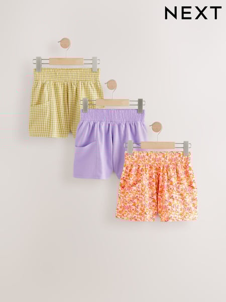 Orange Floral/Lilac/Gingham 100% Cotton Shorts 3 Pack (3-16yrs) (AH9442) | € 23 - € 31