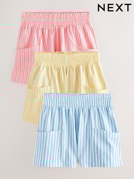 Multi Stripe Blue/Pink/Yellow 100% Cotton Shorts 3 Pack (3-16yrs) (AH9444) | € 23 - € 31