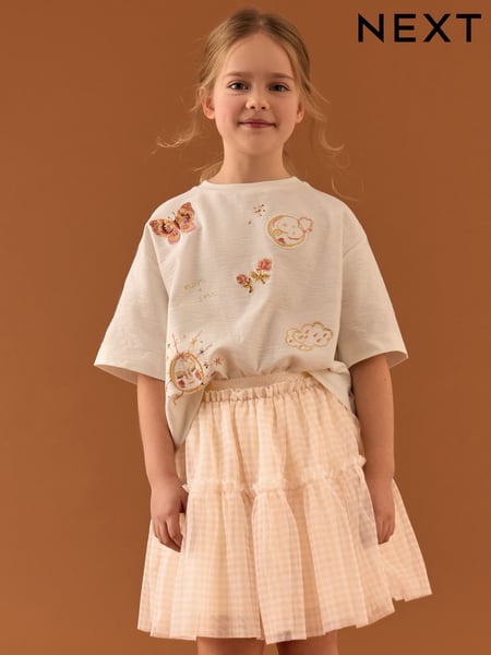 Neutral Gingham Print Mesh Skirt (3-16yrs) (AH9466) | € 17 - € 24