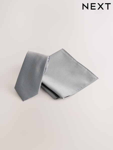 Grey Slim Textured Tie And Pocket Square Set (AH9521) | € 21