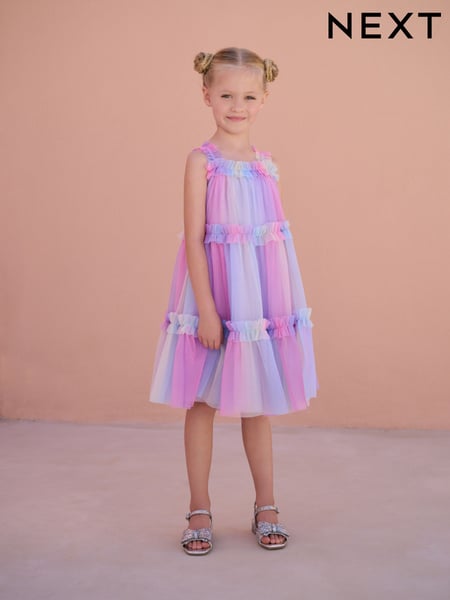 Rainbow Pink Tiered Strappy Mesh Dress (3-16yrs) (AH9925) | € 34 - € 43