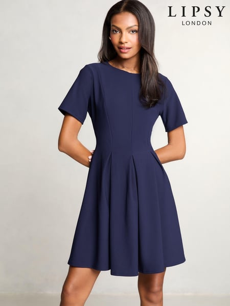 Navy Short Sleeve Pleated Prom Dress (AH9966) | € 52 - € 53