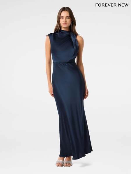 Forever New Blue Sienna High Neck Satin Maxi Dress (AJ0371) | € 112