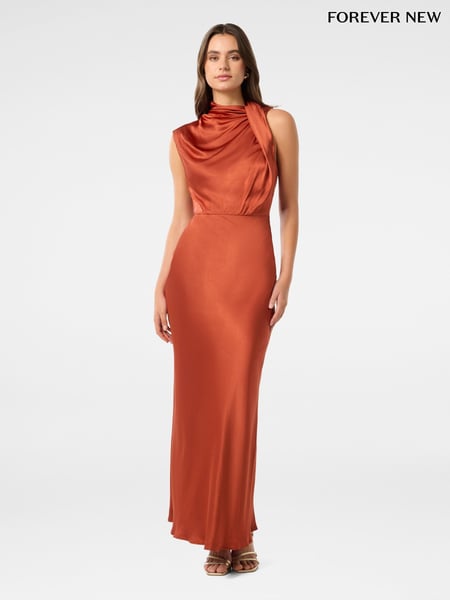 Forever New Orange Sienna High Neck Satin Maxi Dress (AJ0376) | € 130