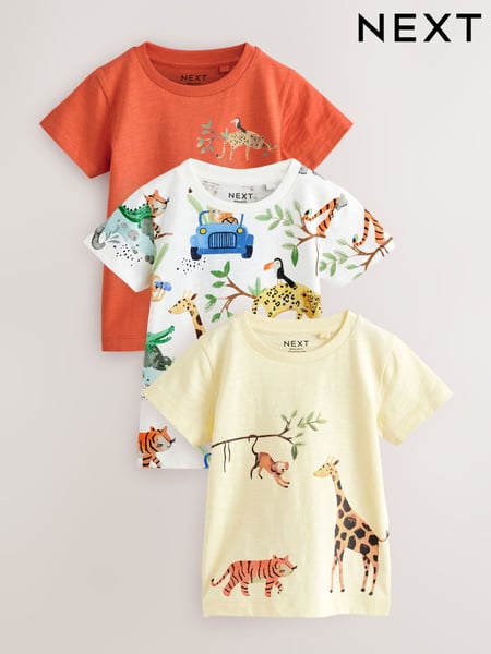 Blue/Yellow Safari Animals Short Sleeve T-Shirts 3 Pack (3mths-7yrs) (AJ0429) | € 21 - € 27