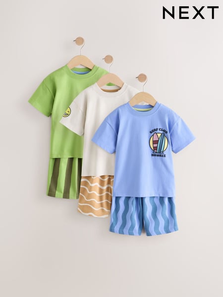 Blue/Brown Short Pyjamas 3 Pack (9mths-12yrs) (AJ0486) | € 28 - € 40