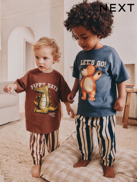 Blue/Brown Bear Stripe Pyjamas 2 Pack (9mths-10yrs) (AJ0533) | € 28 - € 37