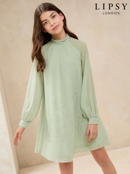 Lipsy Mint Green Diamonte Chiffon Occasion Shift Dress (5-16yrs) (AJ0551) | € 78 - € 90