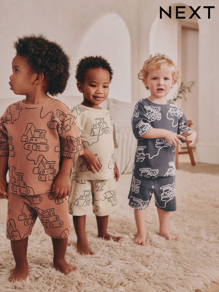 Green/Grey Linear Vehicle Short Pyjamas 3 Pack (9mths-10yrs) (AJ0574) | € 31 - € 40