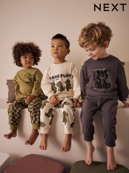 Green/Ecru 3 Pack Relaxed Fit Pyjamas (9mths-10yrs) (AJ0575) | € 37 - € 45