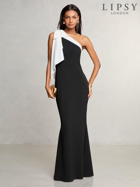 Lipsy Black/White One Shoulder Bow Maxi Dress (AJ1073) | € 134