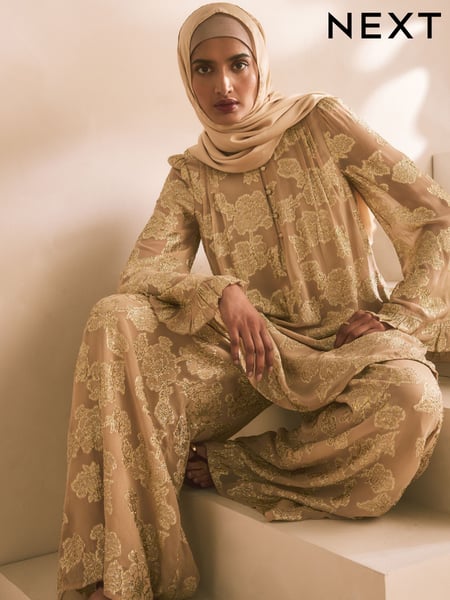 Champagne Gold Long Sleeve Longline High Neck Button Down Blouse (AJ2595) | € 76