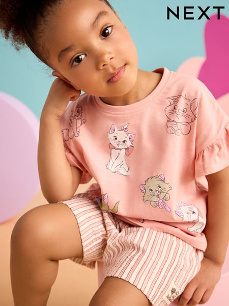 Pink Disney Aristocats 100% Cotton T-Shirt and Shorts Set (3mths-7yrs) (AJ2614) | € 21 - € 27