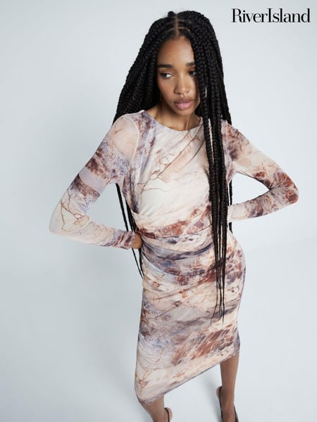 River Island Brown Drape Printed Column Dress (AJ3489) | € 35