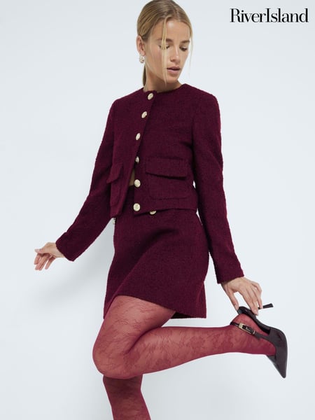 River Island Red Crop Collarless Boucle Jacket (AJ3494) | € 35