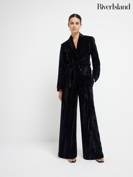 River Island Black Velvet Wide Leg Trousers (AJ3528) | € 30