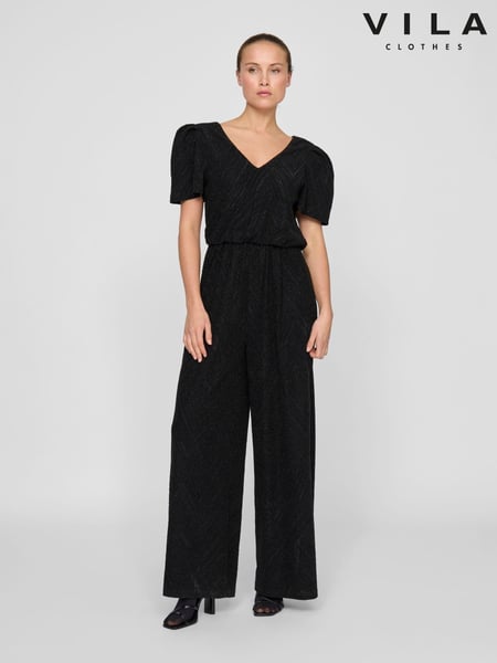 VILA Black Glitter Detail Short Sleeve Wide Leg Jumpsuit (AJ4264) | € 50
