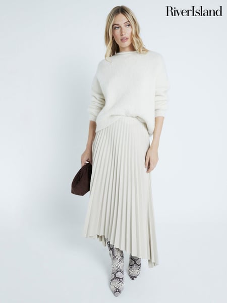 River Island Cream Faux Leather Pleated Midi Skirt (AJ4410) | € 33