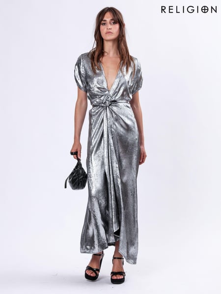 Religion Metallic Fold 2 Way Wrap Dress in Silver Foil (AJ4642) | € 82