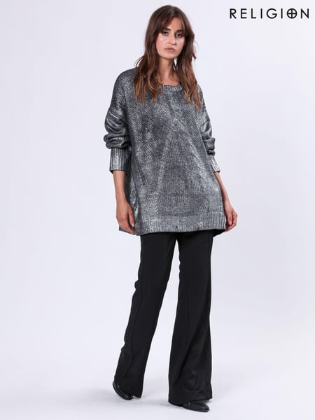 Religion Metallic Oversized Frame Jumper in Soft Cable Knit With Silver Foil (AJ4659) | € 68