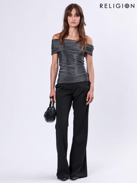 Religion Metallic Off the Shoulder Tanzanite Top in Slinky Metallic Fibre (AJ4661) | € 35