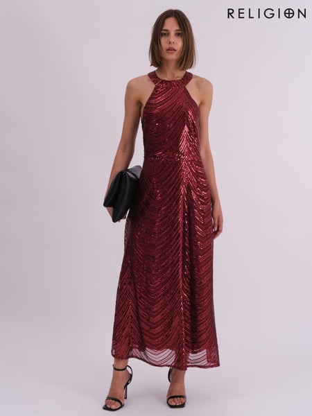 Religion Red Touch Sequin Halter Neck Maxi Dress (AJ4677) | € 93