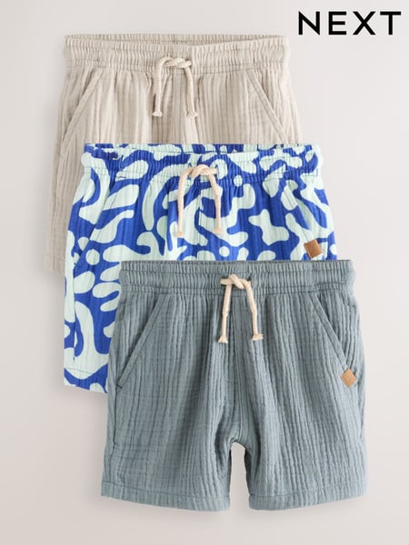 Blue/Neutral/Printed Soft Textured Shorts 3 Pack (3mths-7yrs) (AJ4744) | € 33 - € 39