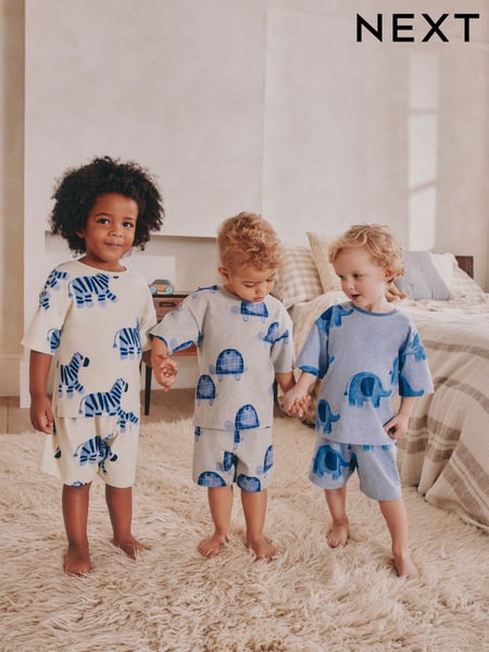 Blue/Ecru Water colour animal print Short Pyjamas 3 Pack (9mths-8yrs) (AJ4841) | € 28 - € 37