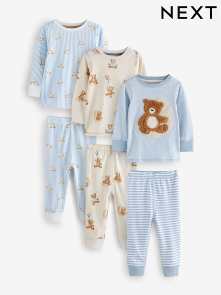 Blue/Ecru Baby Bear 3 Pack Snuggle Pyjamas (9mths-6yrs) (AJ4842) | € 37 - € 43