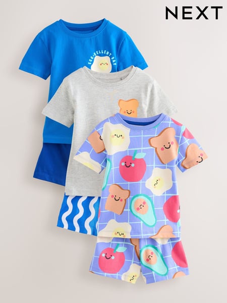 Blue / Grey Breakfast Short Pyjamas 3 Pack (9mths-8yrs) (AJ4850) | € 30 - € 38