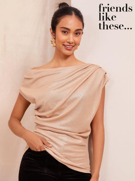 Friends Like These Rose Gold Off The Shoulder Drape Top (AJ4854) | € 27
