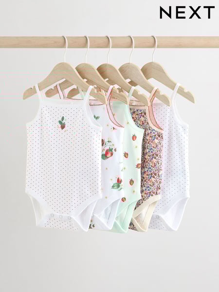 White Strawberry Baby Strappy Vest Bodysuits 5 Pack (AJ5498) | € 23 - € 26
