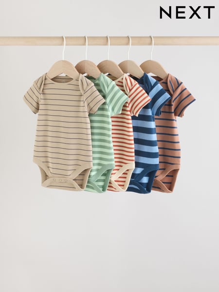 Multi Stripe Short Sleeve Baby Bodysuits 5 Pack (AJ5557) | € 21 - € 24
